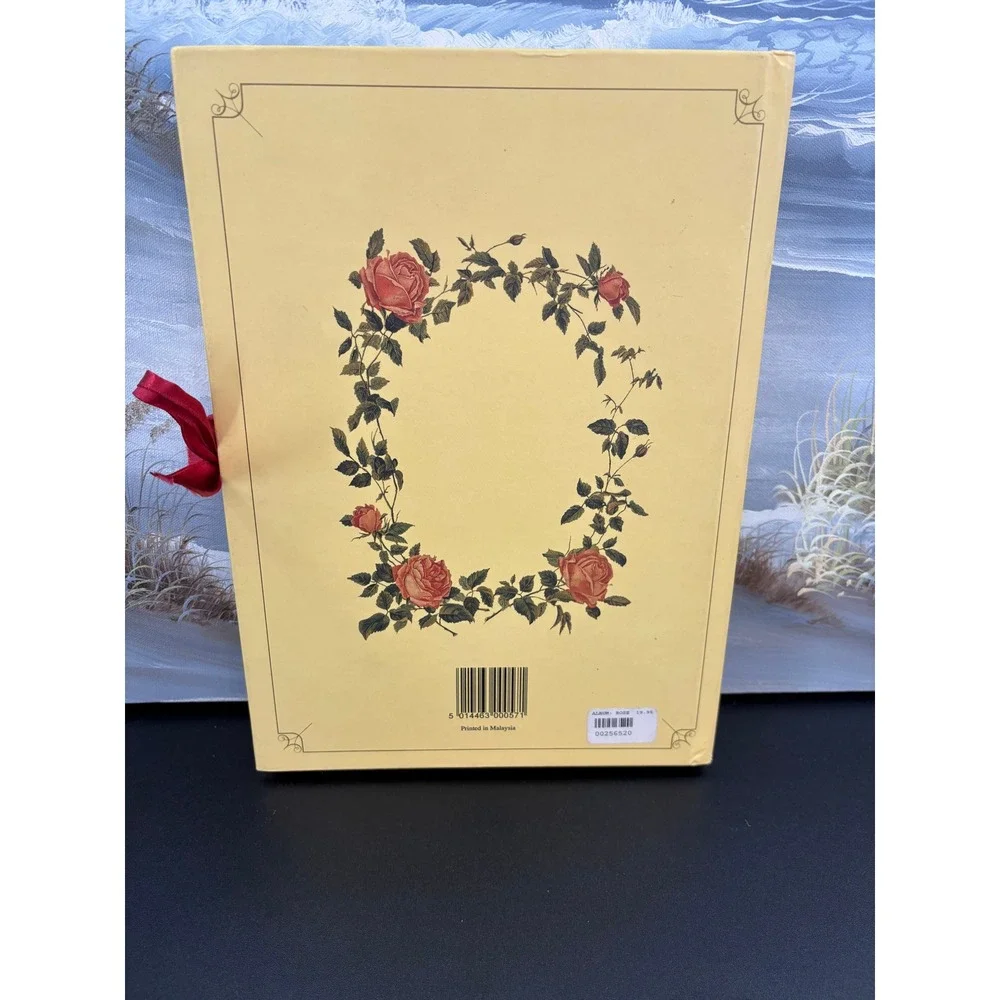 The Rose Photograph Album Vintage Floral Hardcover Ribbon Tie Cream 11.5x8.25in
